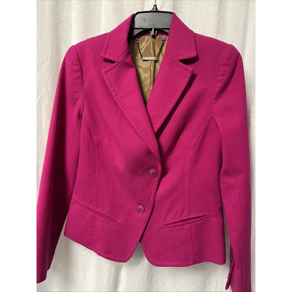 Trina Turk Asymmetrical Two Button Front Blazer Fuchsia Size 6 - Picture 2 of 10